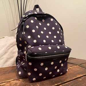 Saint Laurent Navy/White Polka Dot City Backpack